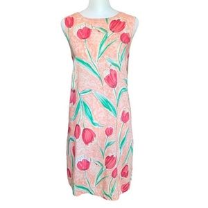 Vintage 90s Watercolor Tulip Print Sleeveless Shift Dress size women’s medium M